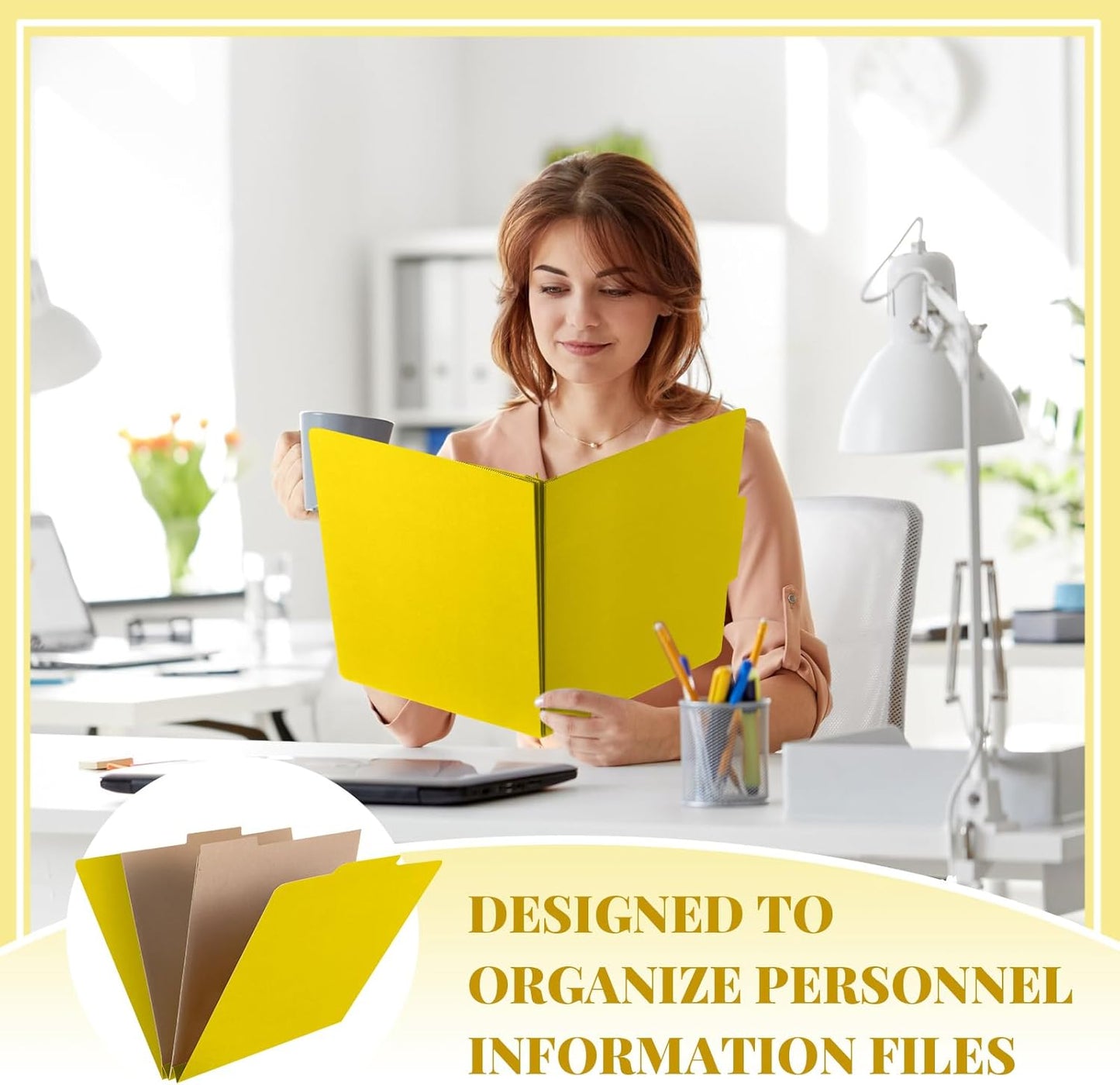 12 Pcs Classification Folders Letter Size, Back to School Supply for Teacher, Student, 2 Pocket Dividers Pressboard File Folder Bulk with 2 Fasteners, 2 in Expanding File Organizer (Yellow)