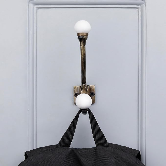 Indian Shelf Pack of 6 Heavy Duty Double Prong White Decorative Coat Hooks - Image 6