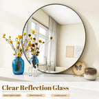 VooBang Black Round Bathroom Mirror, 24 inch Circle Wall Mounted Hanging Mirror - Image 3