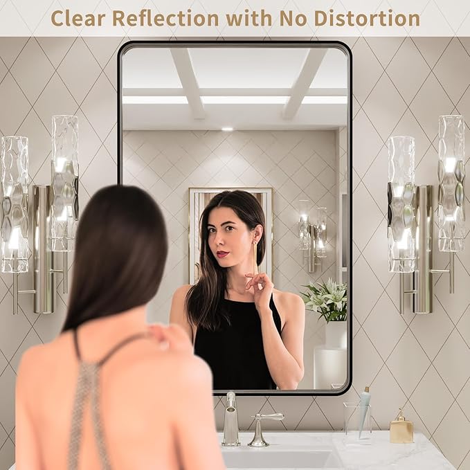 LOAAO 20X28 Inch Black Metal Framed Bathroom Mirror - Image 2