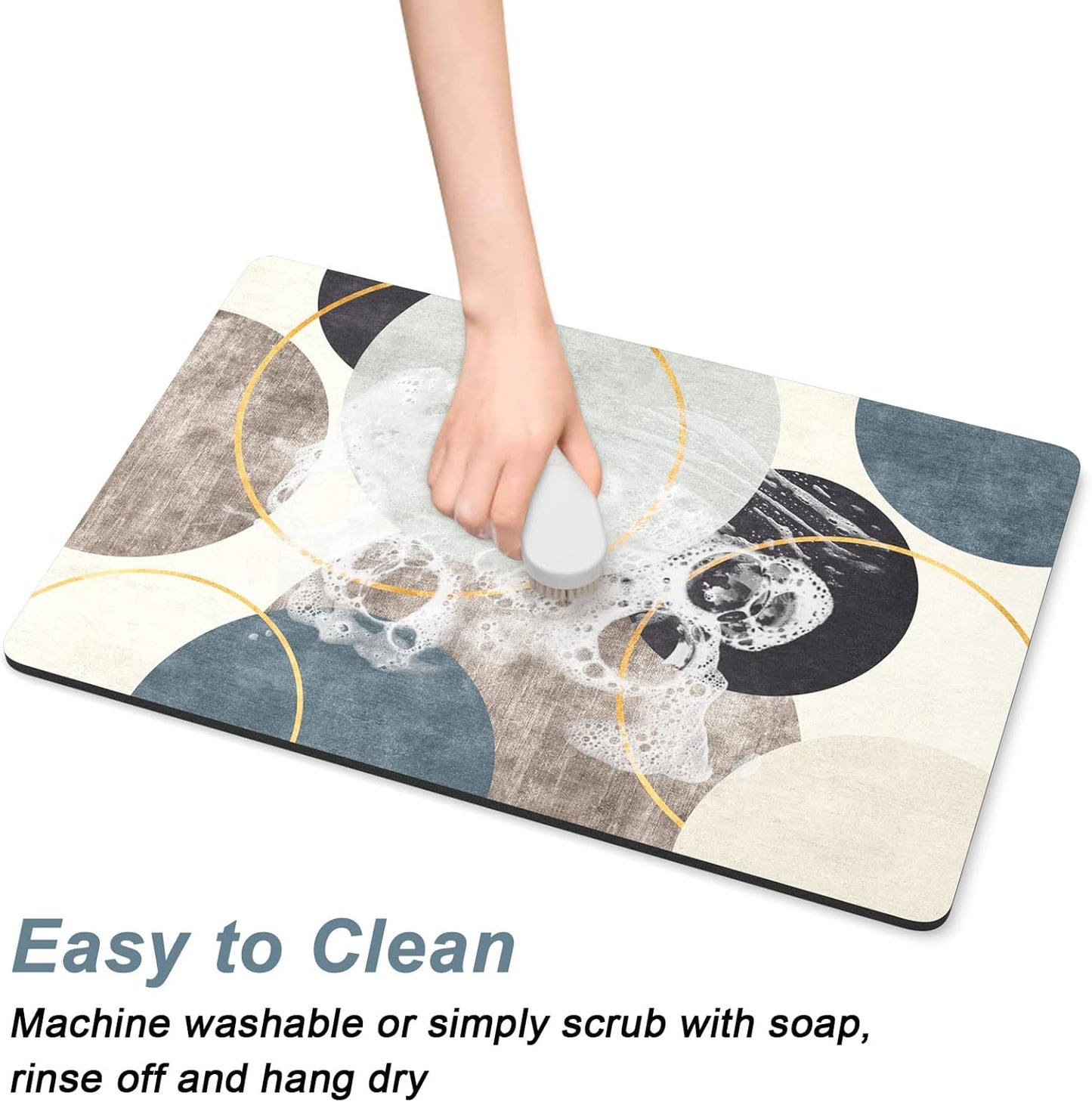 Rnivvi Coffee Mat, 16" x 24" Cute Boho Theme Coffee Bar Mats for Espresso Machine Station Accessories and Organizer, Hide Stain Rubber Backed Absorbent Dish Drying Pad for Kitchen Counter, Circle