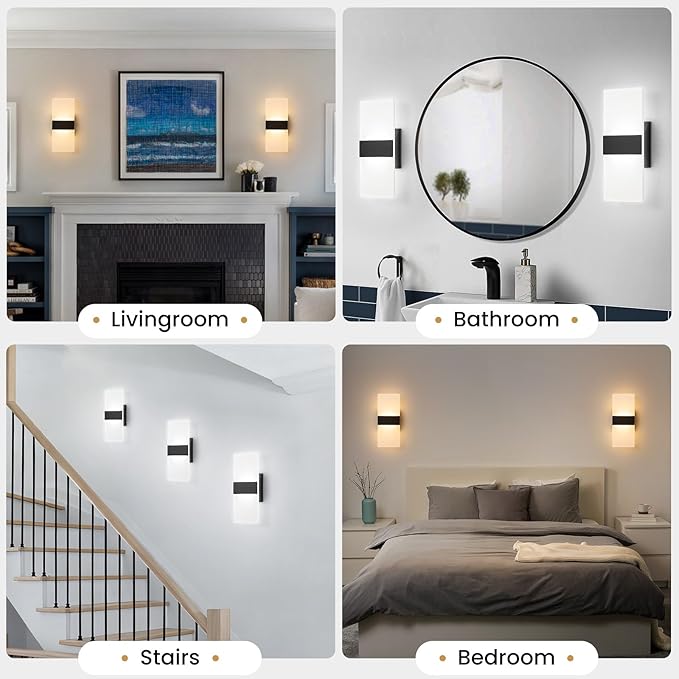 12 Inch Modern Black LED Wall Sconce, Indoor Dimmable Wall Lights, 12W - Image 7