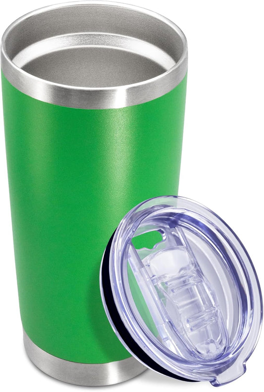 20 oz Tumbler Coffee Tavel Tumblers Bulk with Lid Stainless Steel Double Wall Vacuum Insulated Mug Powder Coated Cups fit Car Cupholder for Hot and Cold - Green, 1Pack