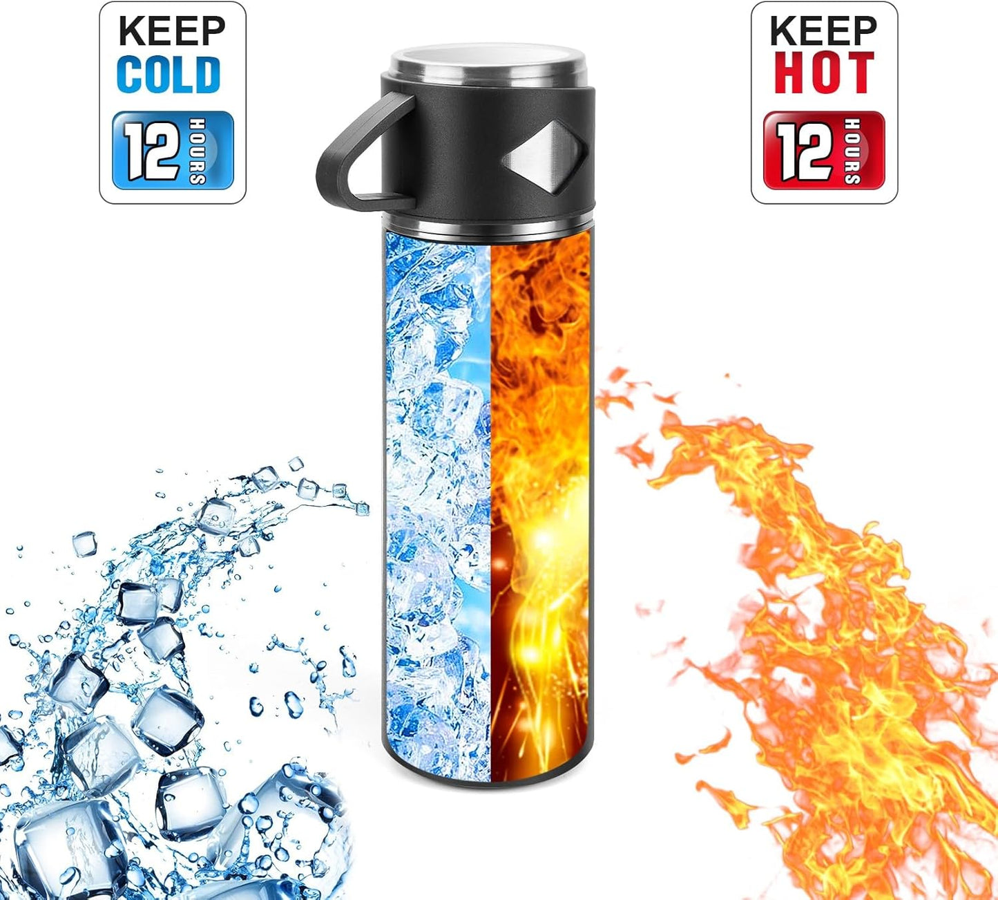 Stainless Steel Thermo 23.7oz Vacuum Insulated Bottle with Cup for Coffee Hot drink and Cold drink water flask.(Black,Single)