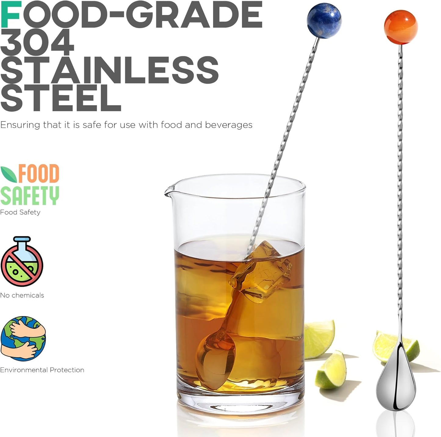 Homestia 12-Inch Natural Gemstone Bar Spoon, 304 Stainless Steel Cocktail Spoon for Layering Long Spiral Handle Mixing Spoon Stirrers for Drink (Orange)