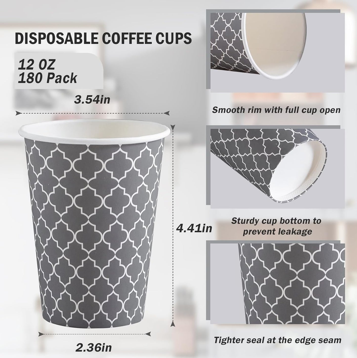 Lamosi Coffee Cups 12 oz 180 Pack, Disposable Paper Coffee Cups, Disposable Cups,12 oz Hot Cup,12oz Paper Insulated Cup for Cold Hot Drinks (No Lids)