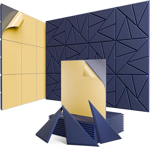 12 Pack Acoustic Panels with Self-Adhesive, Sound Panels High Density, by ROOME