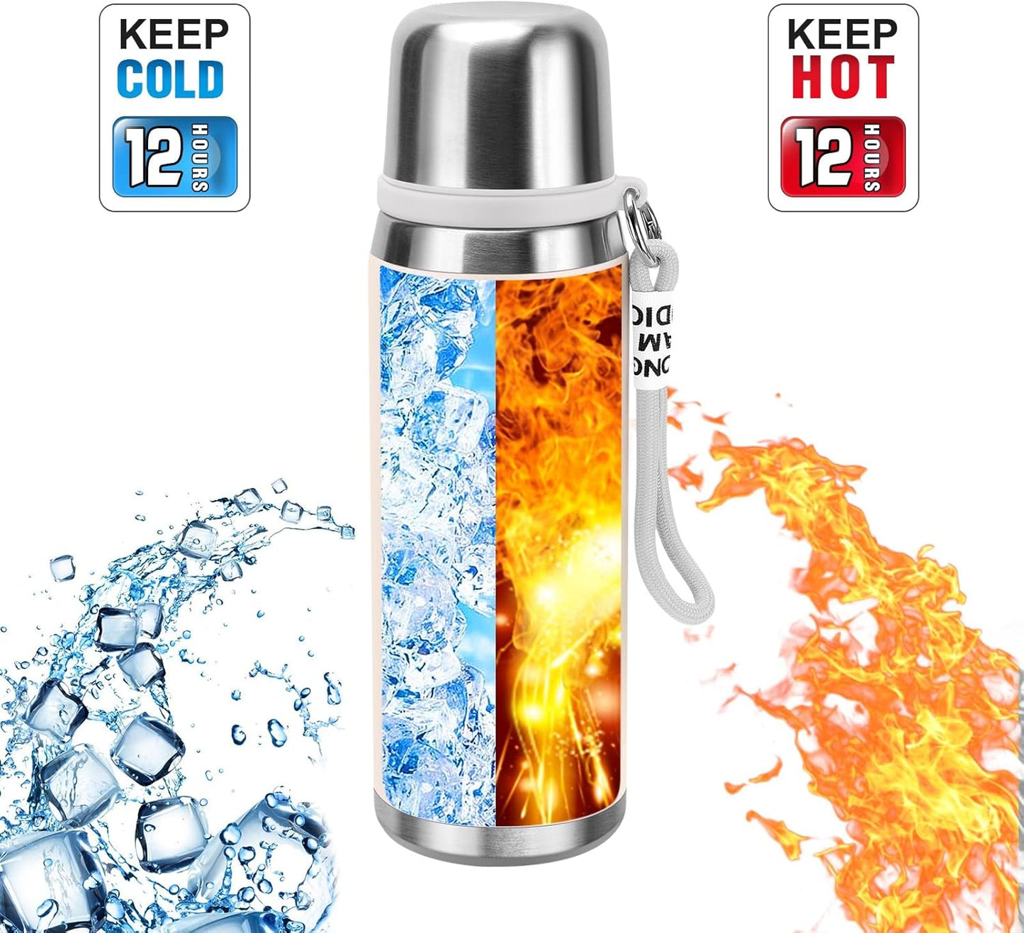 Stainless Steel thermo Bottles with cup 700ml/23.7oz Vacuum Insulated Bottle for hot and cold coffee drink water thermo flask with cup.(Gradient White,700ml)