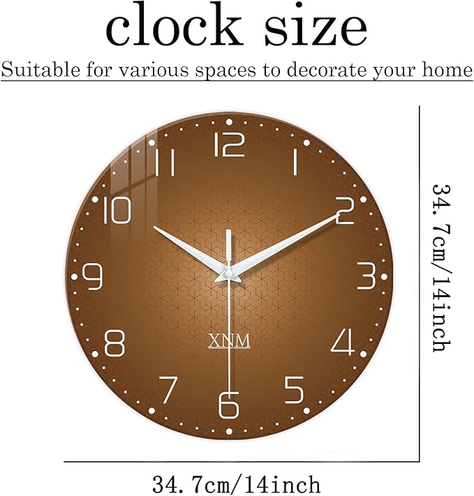 XNM Kitchen Wall Clocks Battery Operated 14 Inch Round Brown Simple Wall Clock - Image 3