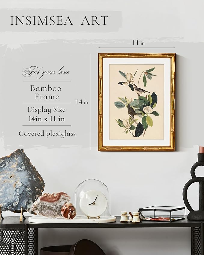 InSimSea Gold Bamboo Framed Canvas Wall Art, Neutral Bird Botanical Paintings - Image 3