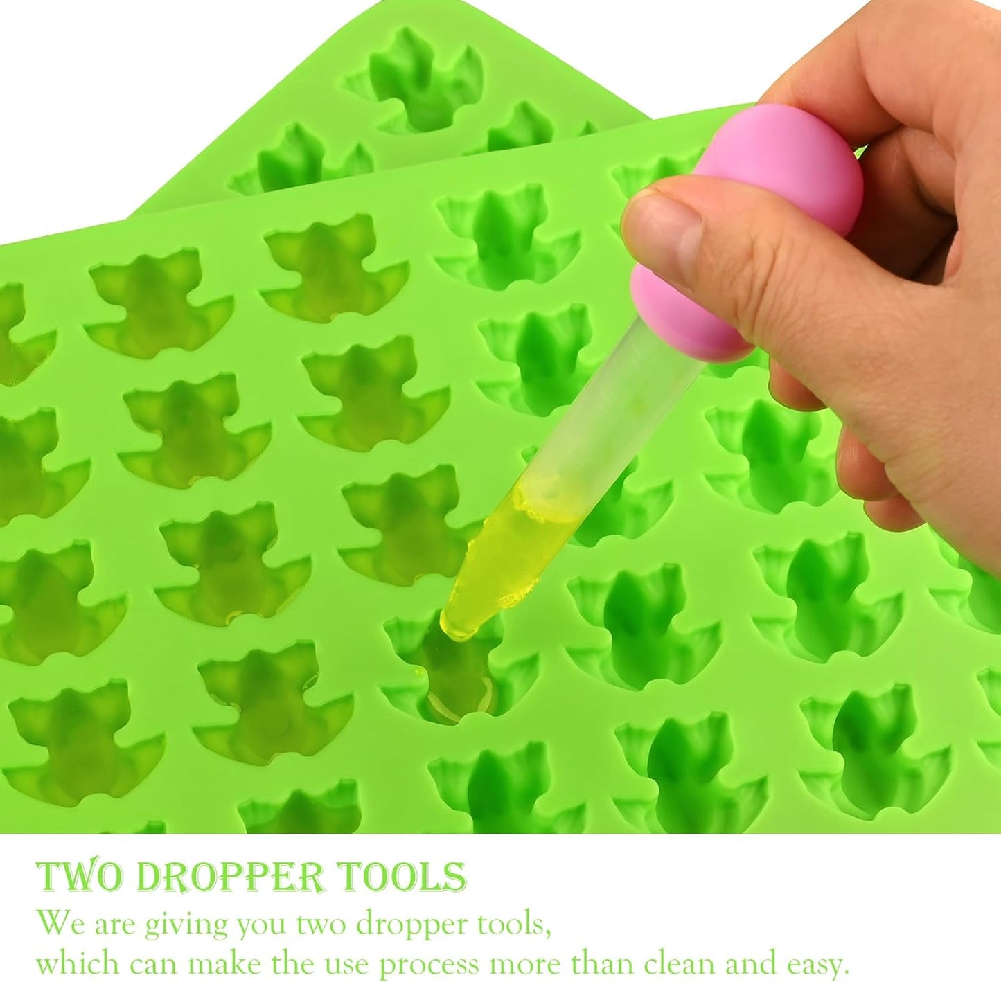 Sakolla Mini Frog Candy Molds Silicone, 100 Cavities Gummy Molds for Baking Hard Candy, Chocolate, Mint Candy, Set of 2 with 2 Droppers