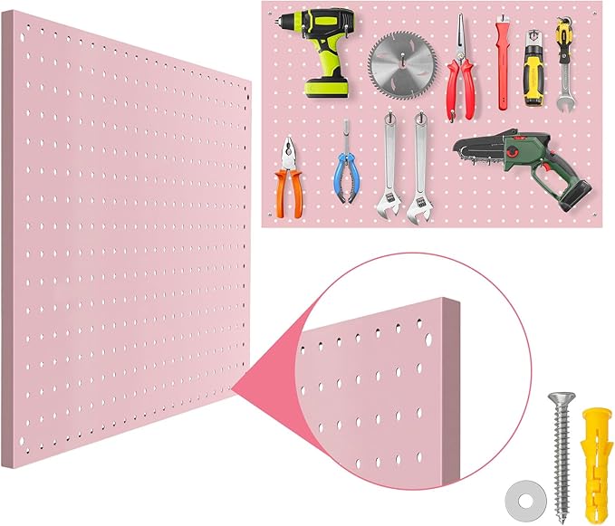 Peg Board, 4 Pack Metal Pegboard Panels Pink Pegboards Wall Organizer - Image 3