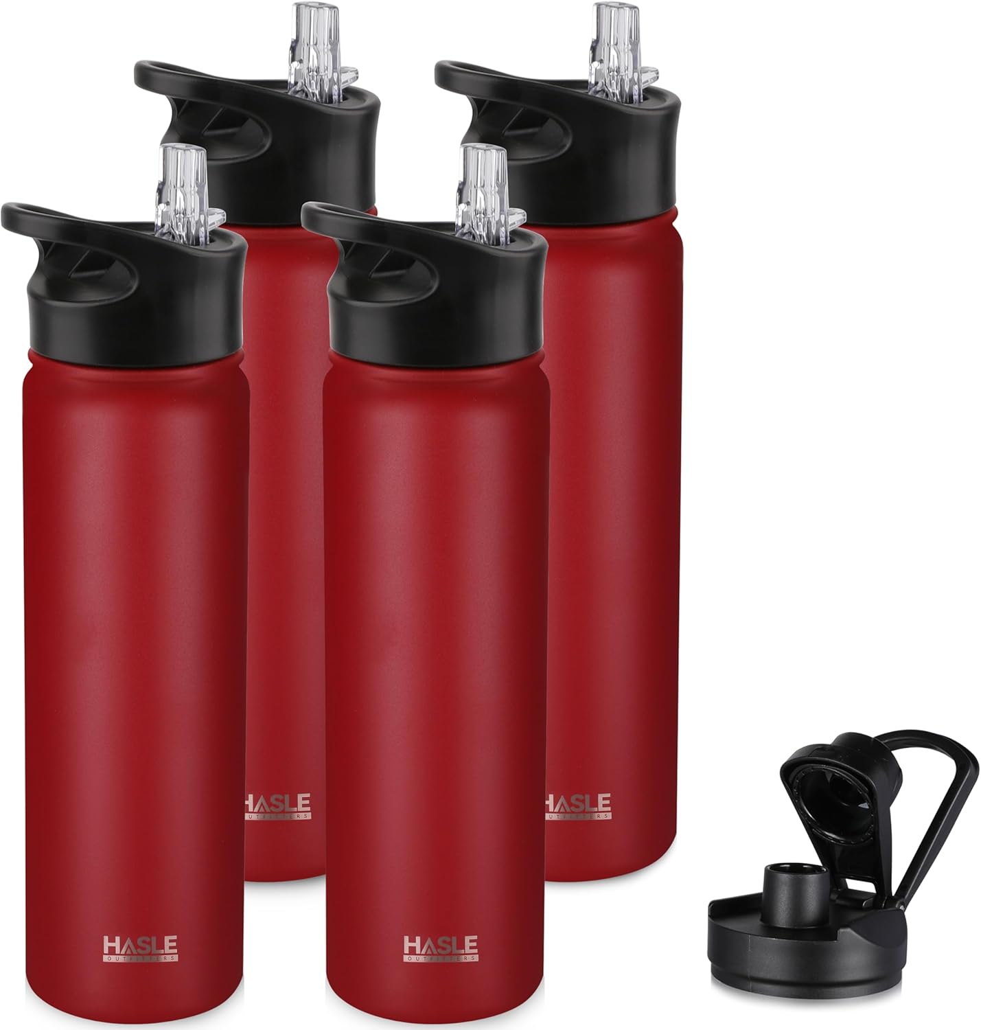 HASLE OUTFITTERS Insulated Water Bottle 22 oz Double Wall Stainless Steel Water Bottle Wide Mouth with Straw Lid & Spout Lid Keeps Cold or Hot(Red,4)