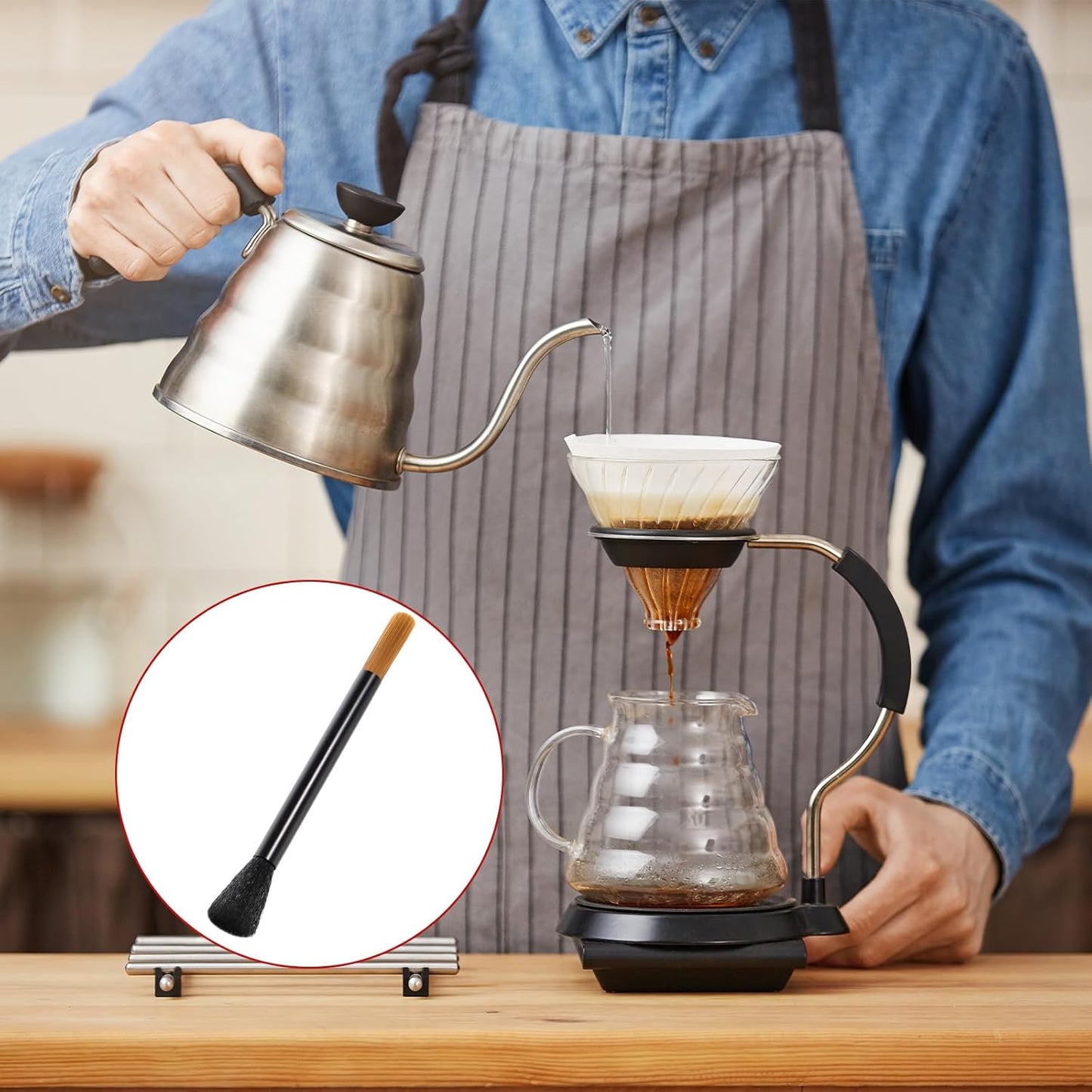 Giantree Dual Head Coffee Brush, Coffee Grinder Brush, Dusting Espresso Brush Coffee Grinder Cleaner, Barista Tools for Coffee Machine Toaster Cleaning(Black)