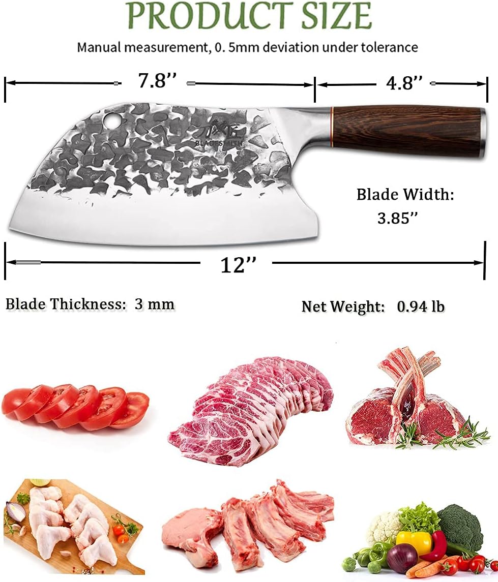 BLADESMITH Serbian Chef Knife 8“, Butcher Cleaver Hand Forged Blade, Handmade Non-Slip Ergonomic Wenge Wood Handle, Kitchen Gifts