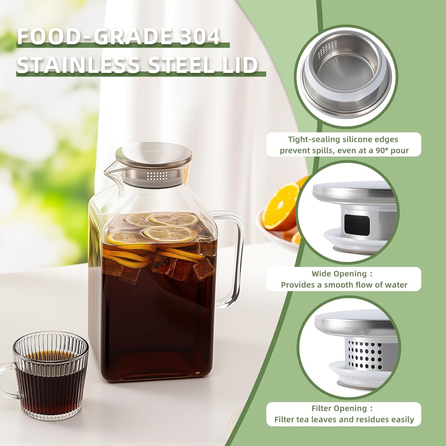 Glass Pitcher, 3.6L/122 oz Glass Water Pitcher with Lid and Spout, Heat/Cold Resistant Borosilicate Glass Water Carafe for Coffee, Juice and Homemade Beverage (TG06)