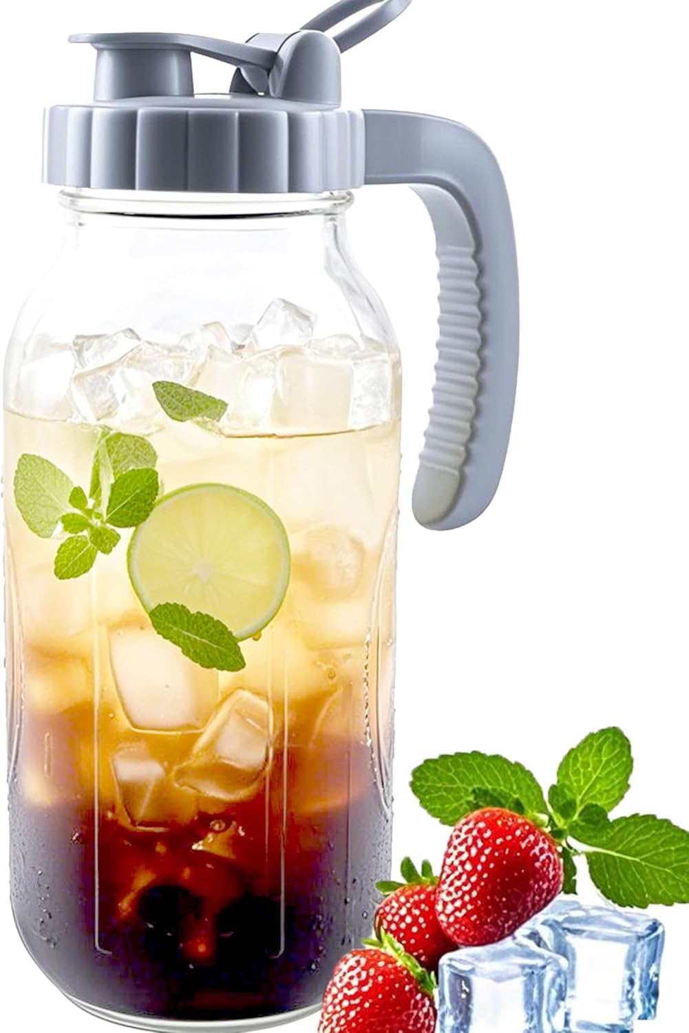 64 Oz Glass Mason Jar Water Pitcher With Lid Half Gallon Wide Mouth Sun Tea Pitchers 2 Quart Cold Brew Hot Water Jug Carafe For Coffee,Lemonade, Beverage,Milk,Juice Container For Refrigerator