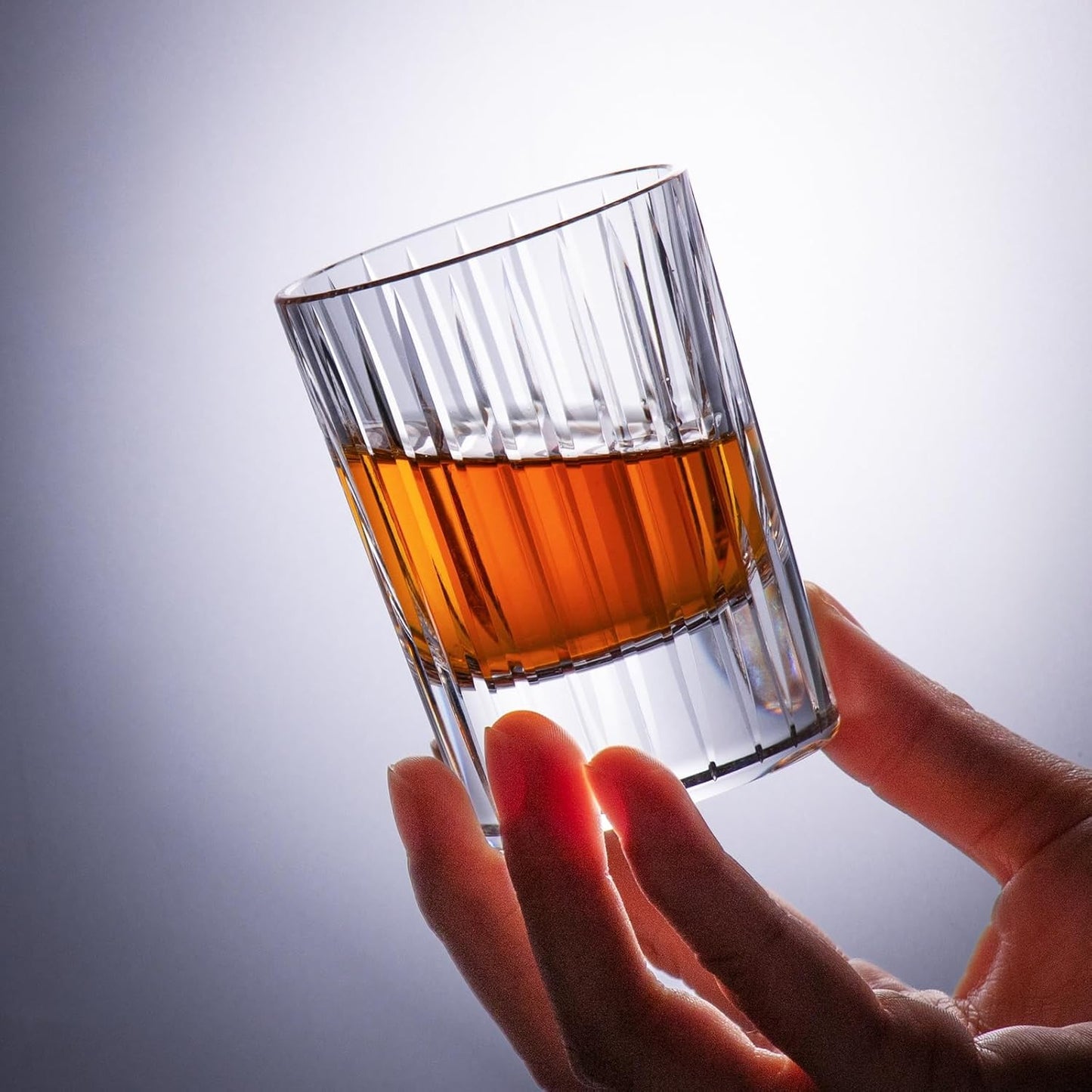 KAMMAK Crystal Whiskey Glasses Set of 2, Handcrafted 3.38oz Liquor Glasses, Luxury Old Fashioned Glasses Stemless, Hand Blown Scotch Cup for Women, Men Barware Gift for Cocktail, Bourbon