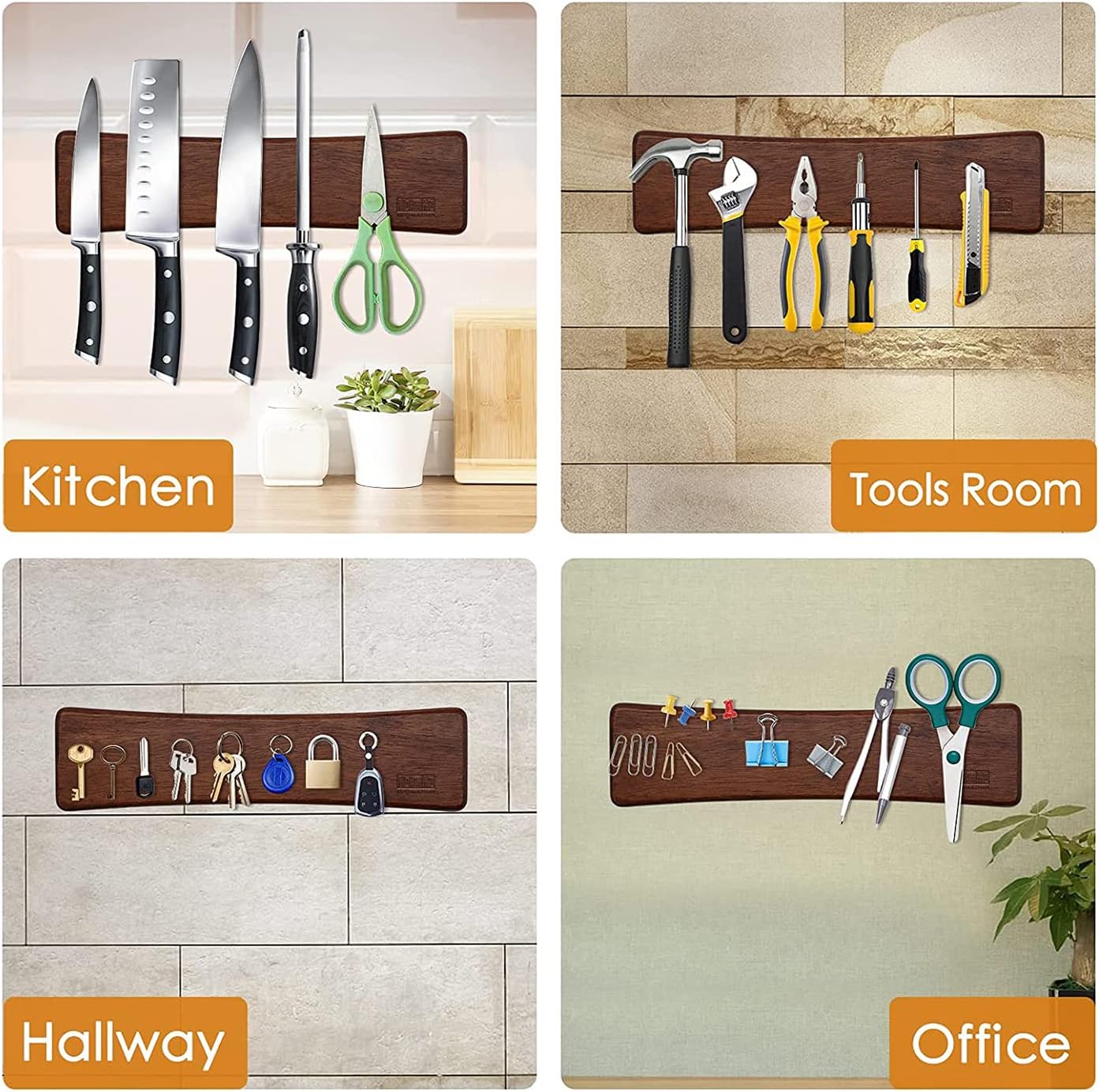 HOSHANHO Magnetic Knife Holder for Wall | Knife Magnetic Strip16 Inch | Knife Holder with Powerful Magnetic | Acacia Wooden Magnetic Knife Strip for Kitchen Knives and Storaging Magnetic Items