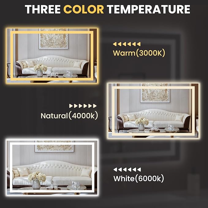 LOAAO 66"X40" LED Mirror for Bathroom, Lighted Bathroom Mirror - Image 5
