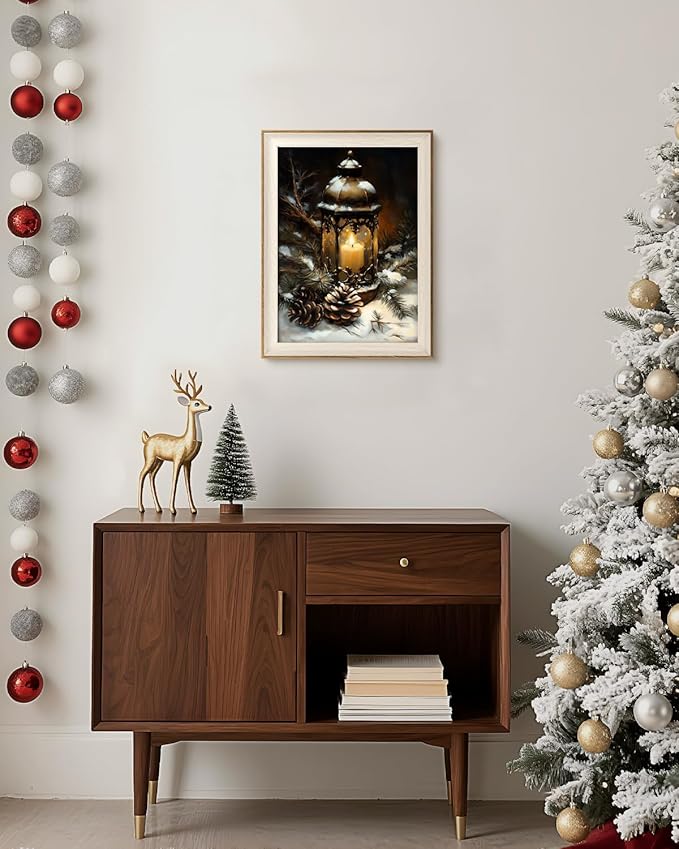 VIYYIEA Winter Framed Wall Art for Living Room, Oil Lamp Canvas Prints - Image 7