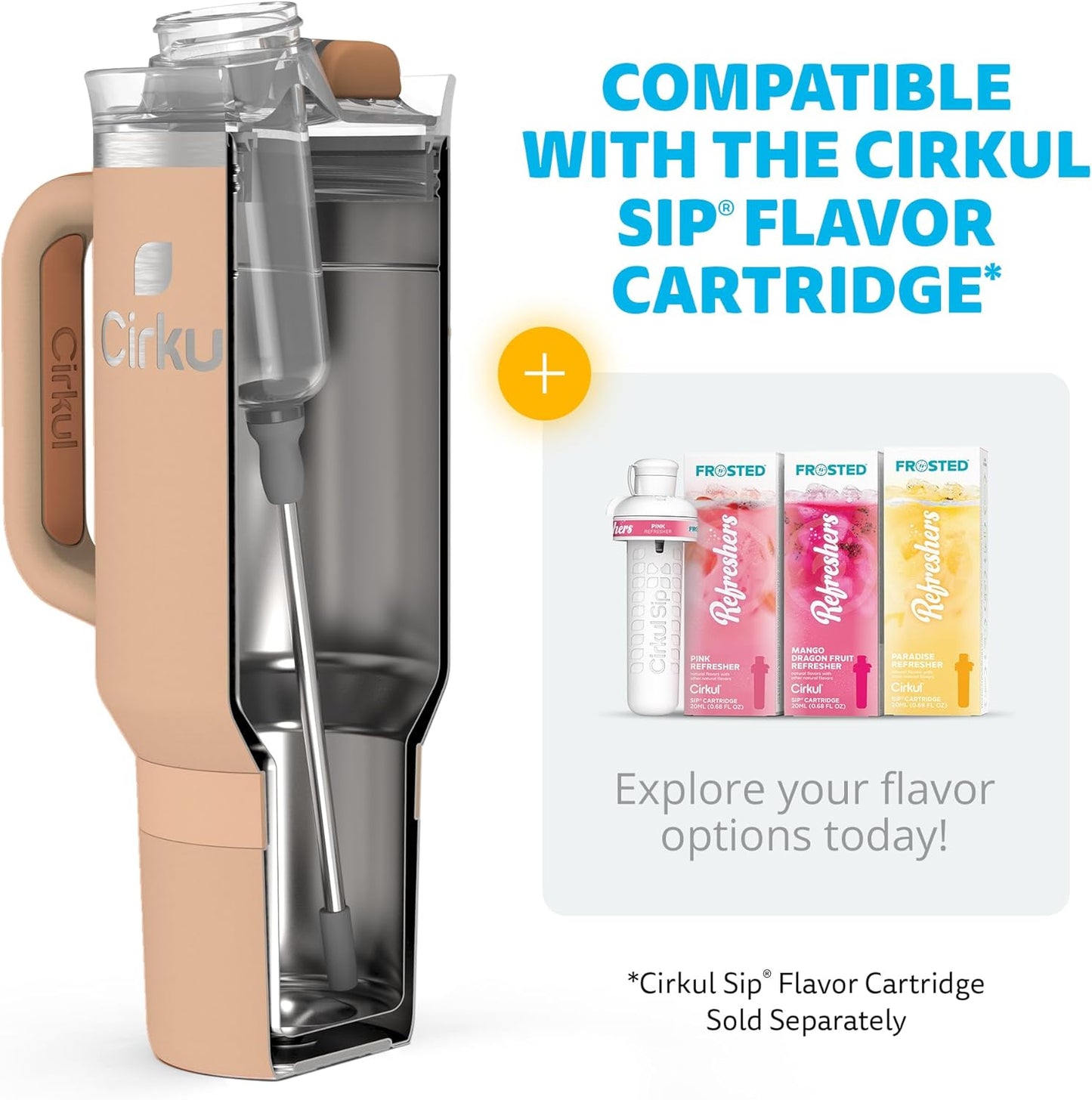 Cirkul 40oz. Apricot Stainless Steel Tumbler with Handle, All-Day StrawSip™, Double-Wall Insulated