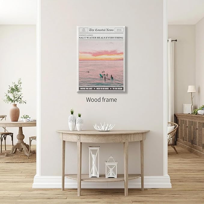Pink Beach Newspaper Posters Vintage Fashion Coastal Girl Surf Wall Art 24X36 - Image 4