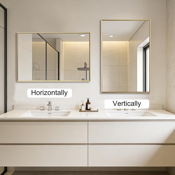 Bathroom Mirror for Wall, 20x30 Inch Metal Framed Mirror, Brushed Gold - Image 7