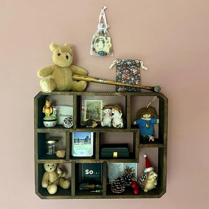 Frcctre Rustic Shadow Box Display Shelf, 9 Compartments Wood Hanging Display - Image 7