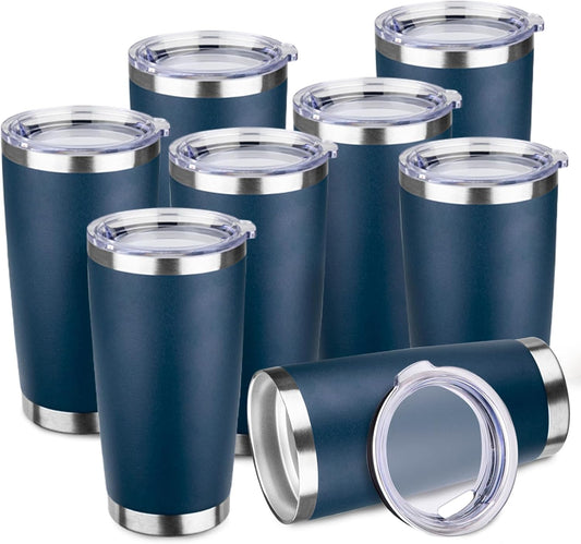 StarSpeed 20oz Tumbler Bulk with Lid, Stainless Steel Insulated Tumblers Double Wall Vacuum Insulated Travel Mug, Powder Coated Coffee Cups for Hot and Cold Drinks(Navy Blue,8)