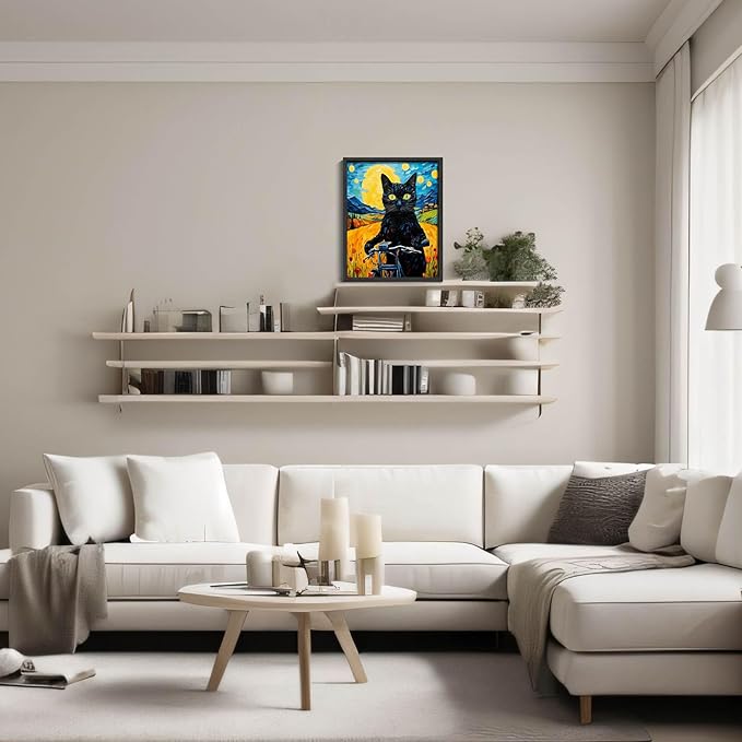 Hamduker Van Gogh Wall Art Cat Poster Starry Night Funny Bathroom Vintage Wall - Image 3