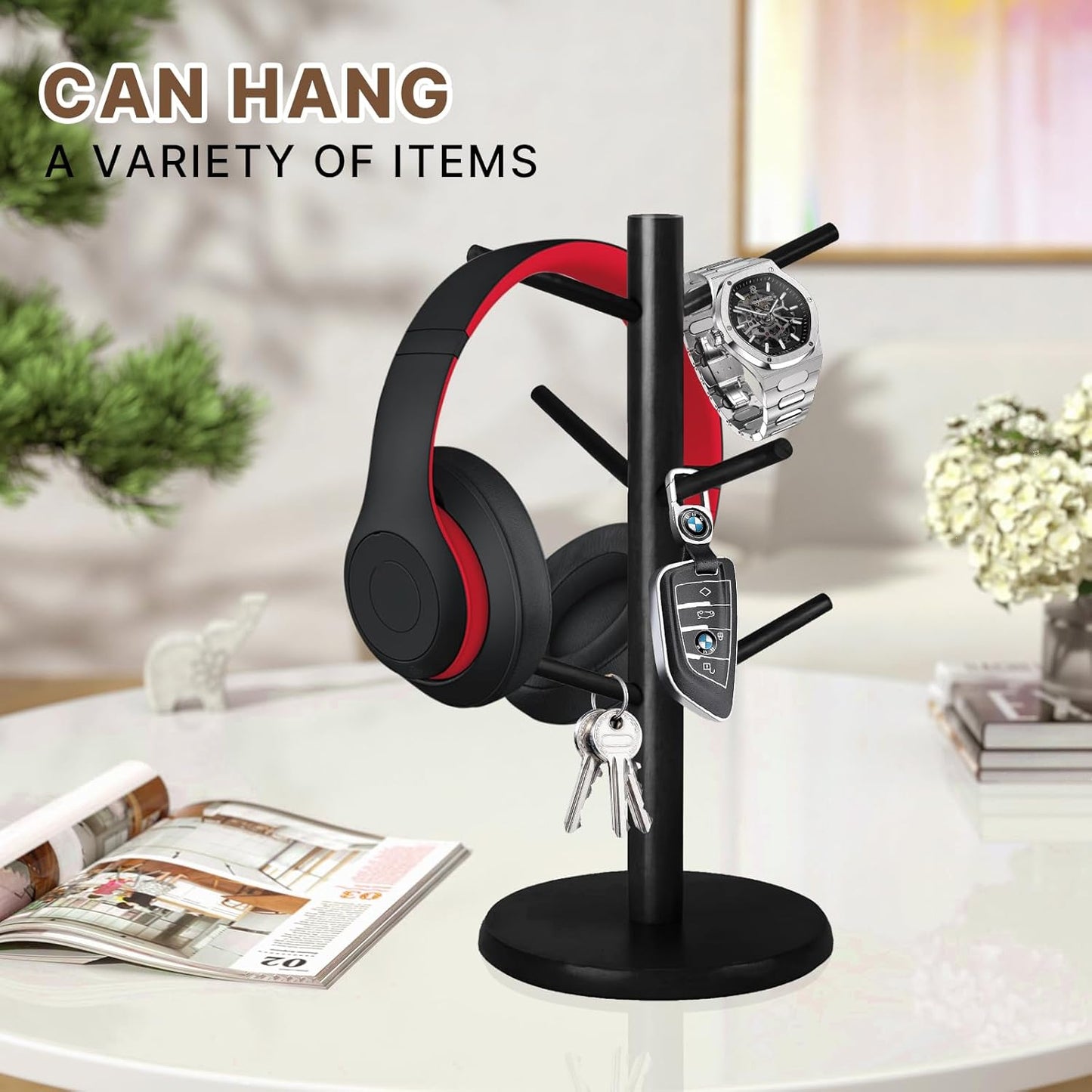 Wooden Mug Holder Tree, Coffee Cup Holder, Mug Organizer with 6 Hooks (Black)