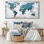 Teal Decor map of the world Canvas Wall Art Pictures - Image 2