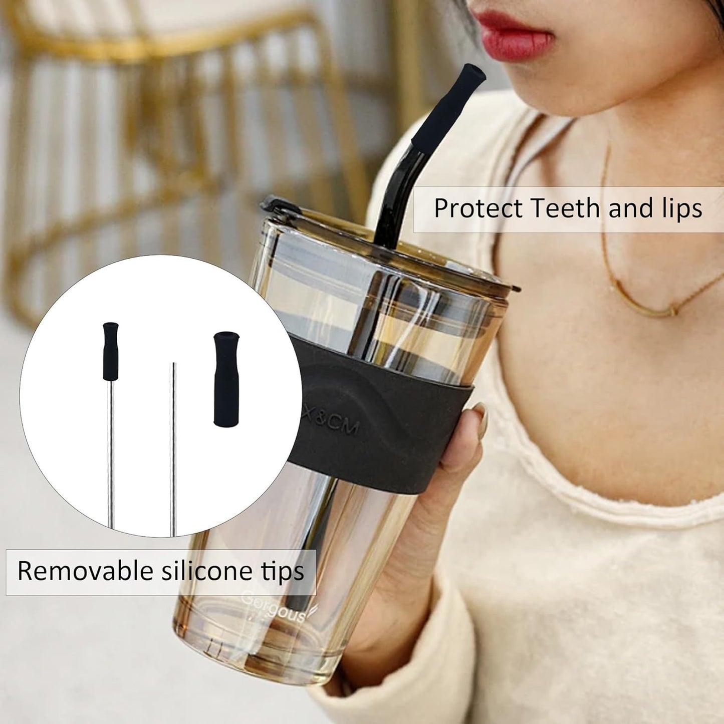 pson 8Pcs Silicone Straw Tips, Food Grade Reusable Anti-Scald/Cold Straw Covers Fit for 8mm Stainless Steel Straws(Black)