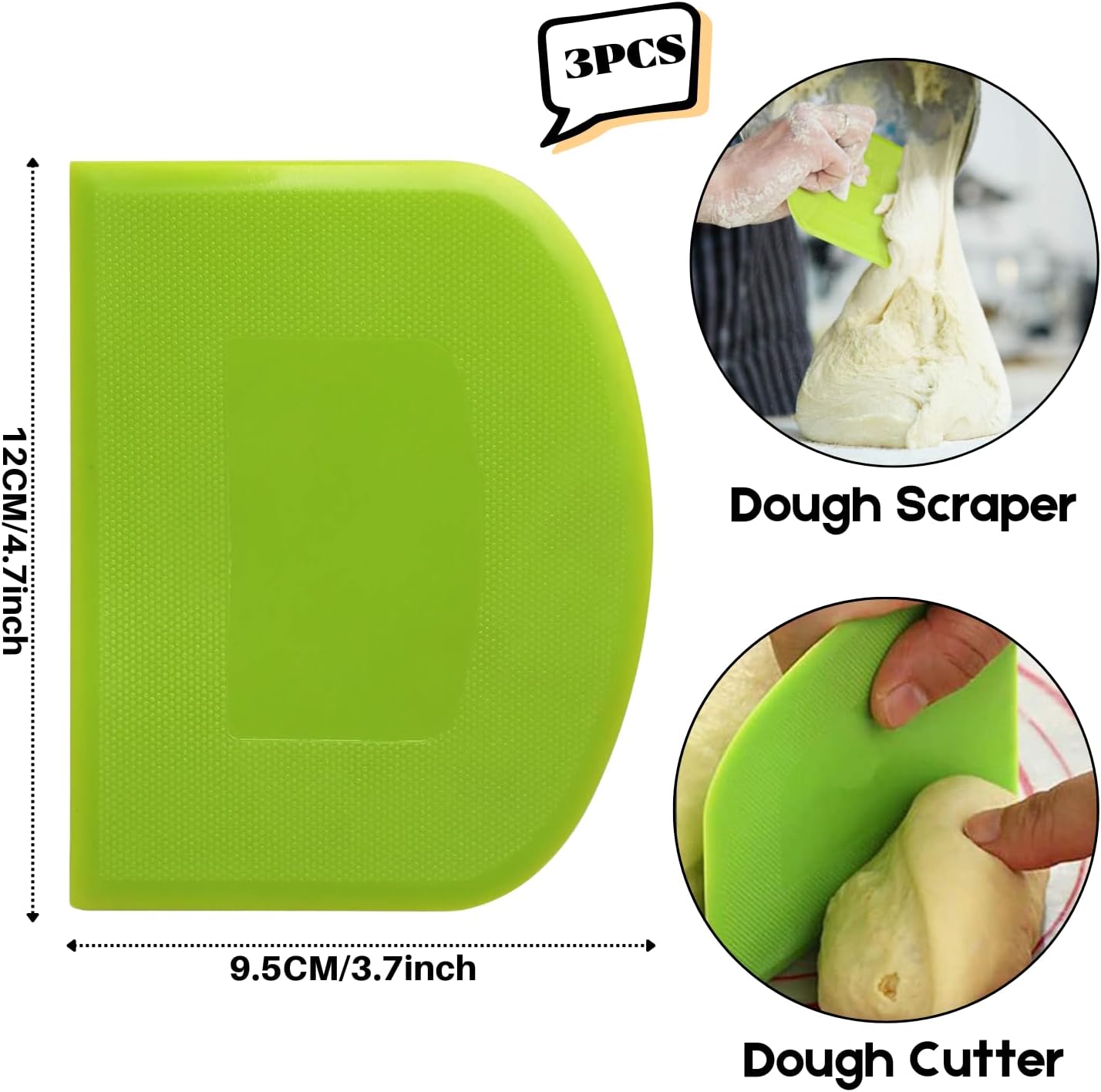 SURDOCA Dough Scraper Bench Scraper - 3P 4.7x3.7" Plastic Flexible Bowl Scraper, Sharp Edge & Angles Cake Scraper. Non-Slip Bakeware Decorating Tools Sculpting & Modeling Tools - Pink+White+Green