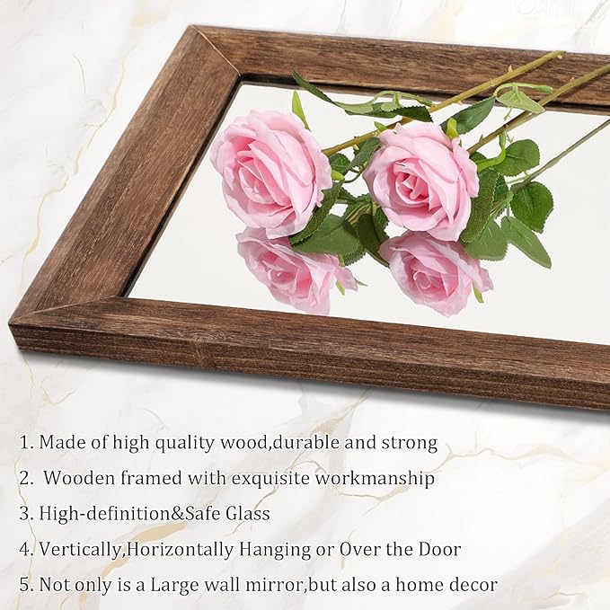 AAZZKANG Hanging Mirror Full Length Vintage Large Mirrors Wooden Framed 43"x14" - Image 3
