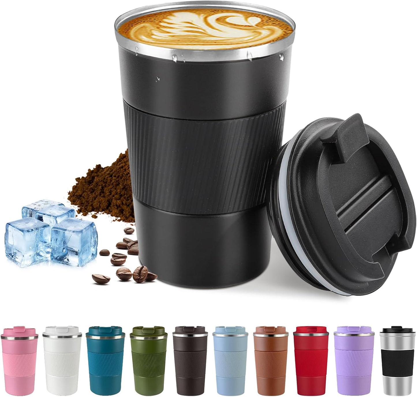 Vacuum-Insulated Stainless Steel Travel Coffee Mug, Leak-Proof Reusable Coffee Cup with Lid - Keep Hot & Cold Drinks for Hours, Durable Thermos Tumbler for Men & Women (3rd-Black, 17OZ)