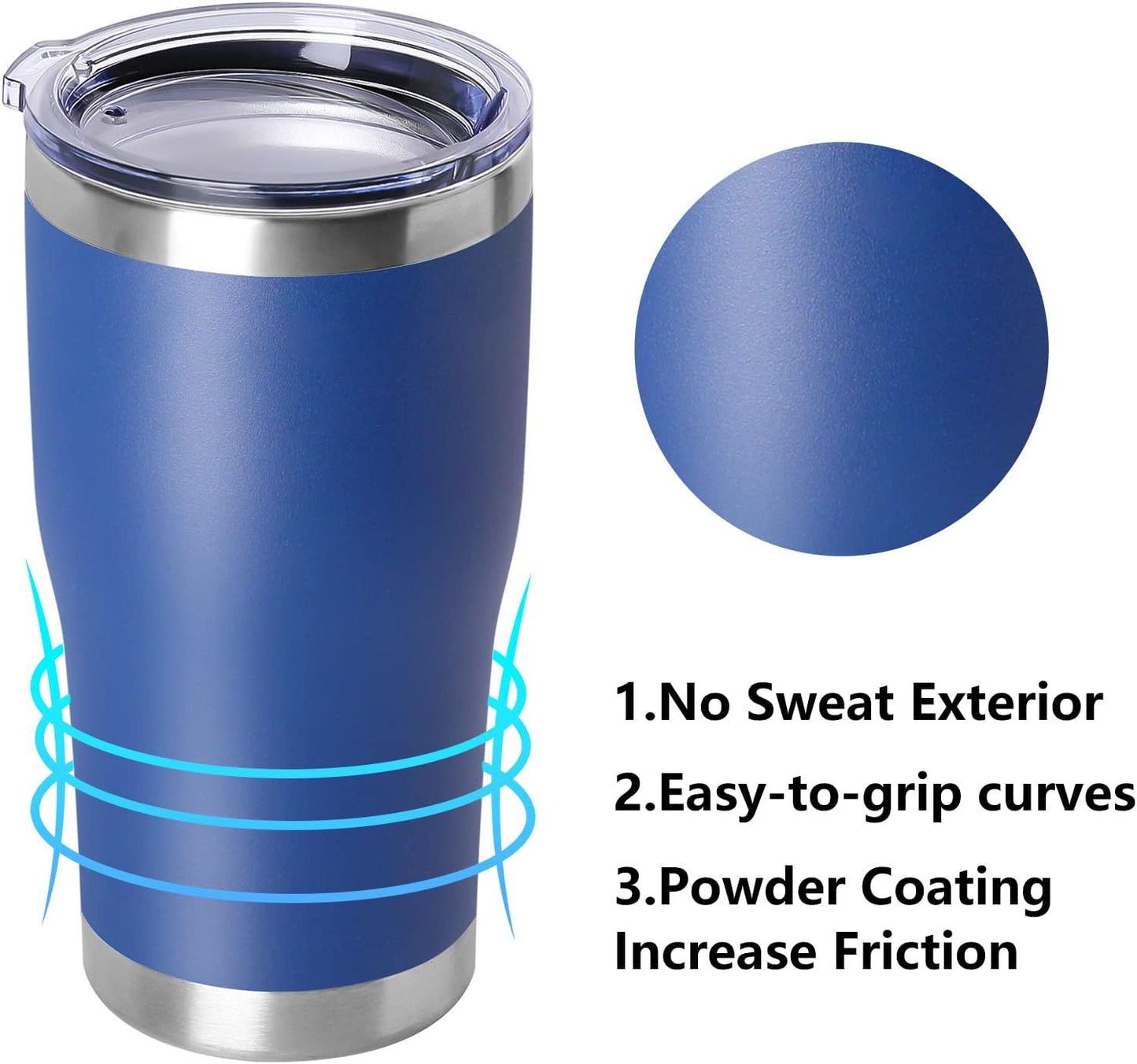 DOMICARE 20oz Tumbler with Lid Stainless Steel Tumblers Bulk, Double Wall Vacuum Insulated Coffee Travel Mug Powder Coated Tumbler, 4 Pack Dark Blue