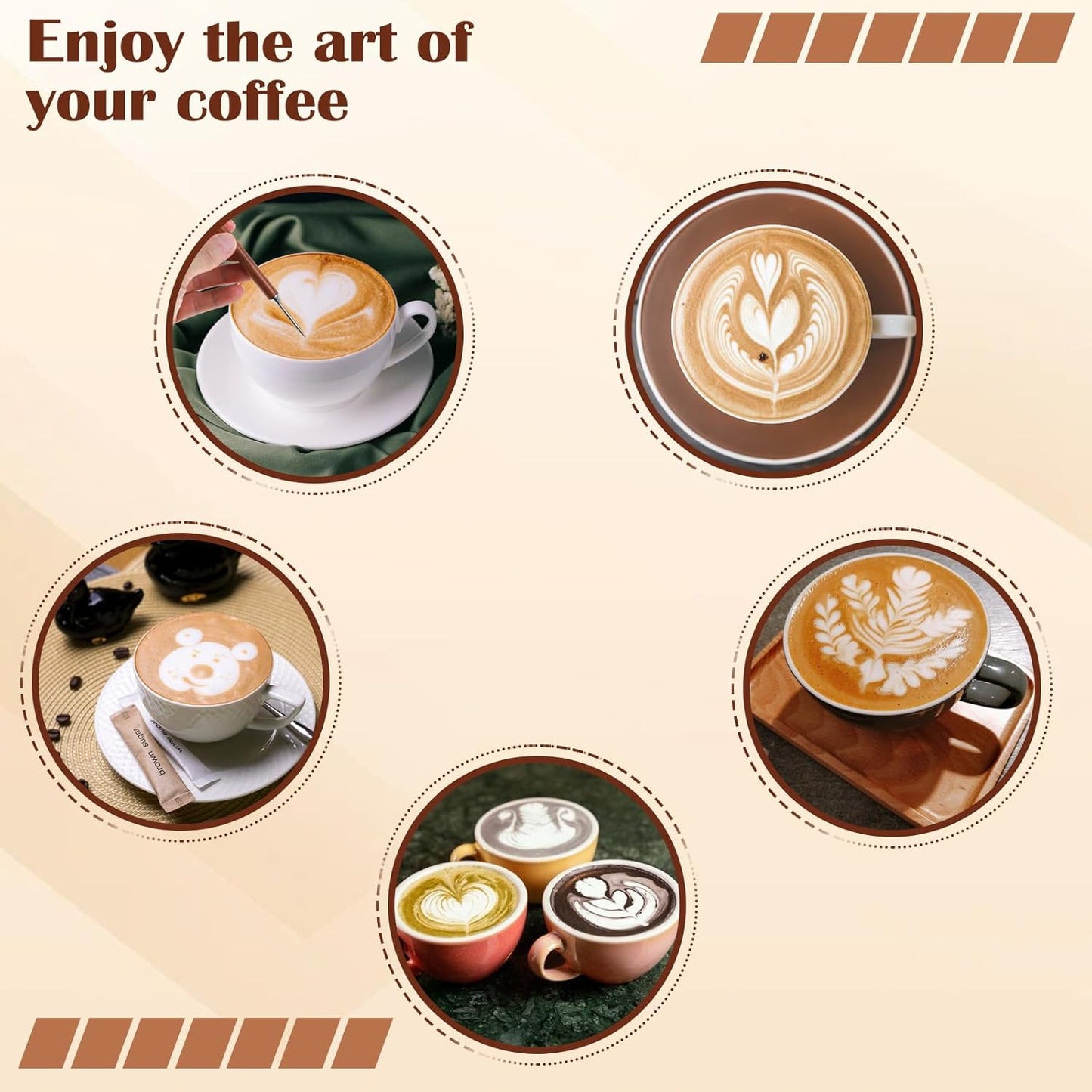 3 Pack Latte Art Pen, Coffee Drawing Tool with Wood Handle, Stainless Steel Double-Ended Barista Accessories for Espresso Designs, Home and Cafe Use