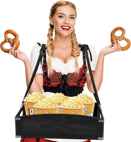 Large Halloween Wooden Snack Trays with Strap 22.8 x 15.8 x 5.9 Inch Movie Night Snack Trays Usherette Vendor Tray Popcorn Carrier Party Tray for 20's Theme Party Carnival Costume Supplies