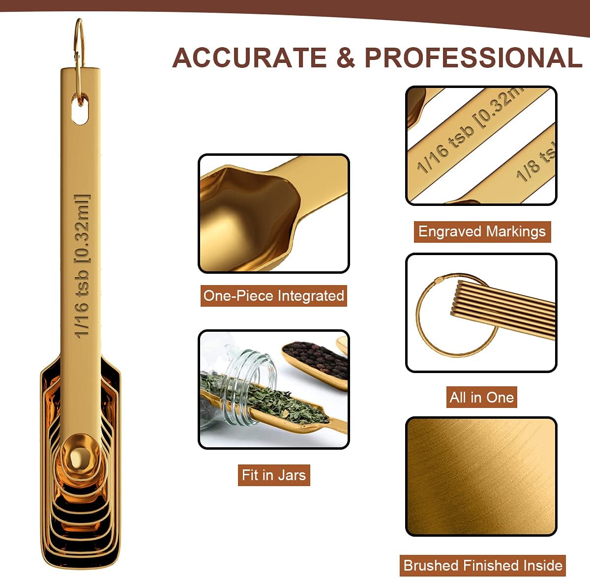 Wildone Copper Plated Measuring Cups & Spoons Set of 21 - Includes 7 Stainless Steel Nesting Measuring Cups, 8 Measuring Spoons, 1 Leveler & 5 Mini Measuring Spoons, Ideal for Dry & Liquid Ingredients