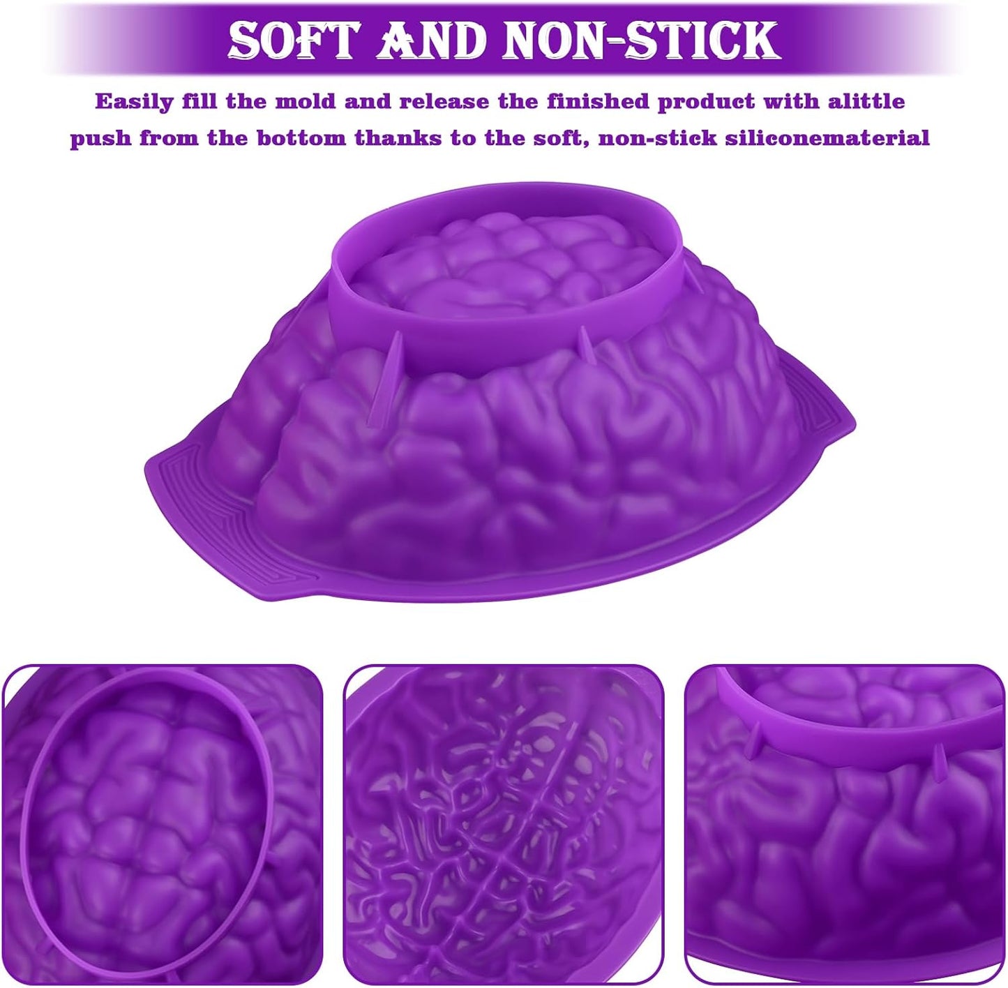 Sakolla Silicone Brain Molds, 2 PCS Halloween Realistic Human Brain Baking Molds for Chocolate Bomb, Jelly, Cake, Gelatin, Candle and Resin