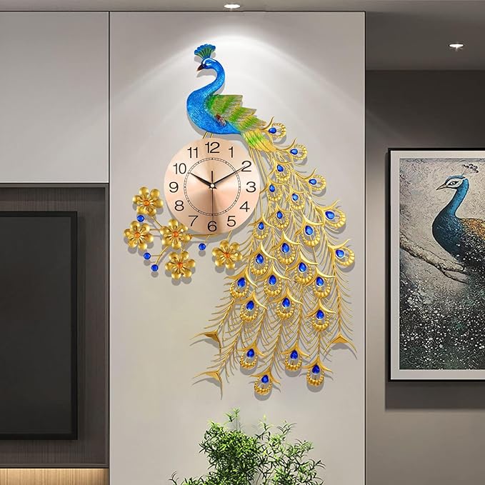 Large Peacock Wall Clock for Living Room Decor, Mid Century Decorative Big Wall - Image 2