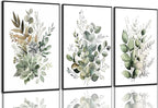 Bwodke Botanical Wall Art Plant Floral Watercolor Canvas Prints Set of 3 Framed by Bwodke
