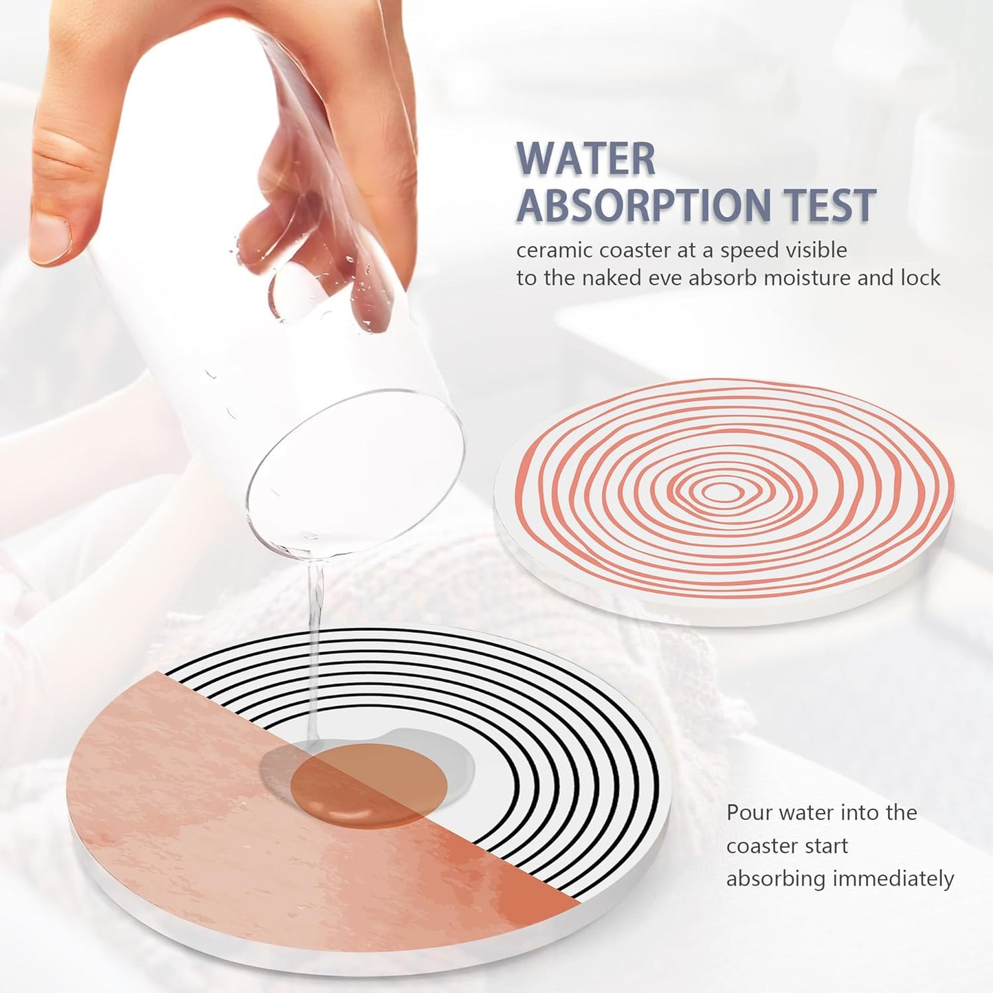 Table Coaster for Drinks Set of 6, Coral Watercolor Series Round Ceramic Coasters,with Cork Base and Metal Holder,Great Housewarming Birthday Gifts,Home Decor