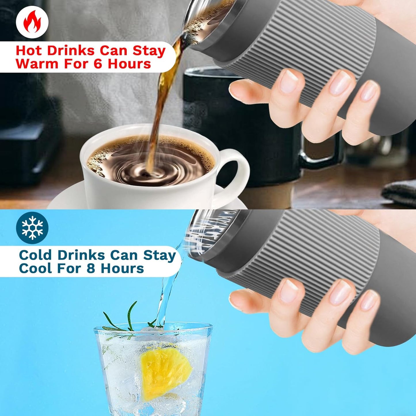 YINBAOGE Insulated Travel Coffee Mug Spill Proof Leak Proof Pobtable To Go Camping Stainless Steel Coffee Tumbler Reusable Coffee Cups with Lids Thermos for Hot and Cold Drink (4th-Gray, 15OZ)