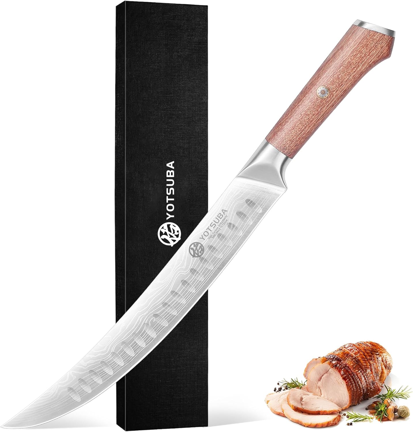 YOTSUBA Butcher Knife, 10 Inch Breaking Knife, Razor Sharp High Carbon Steel Curved Carving Knives for Meat Cutting with Ergonomic Handle, Slicing Brisket Knives for kitchen with Gift Box