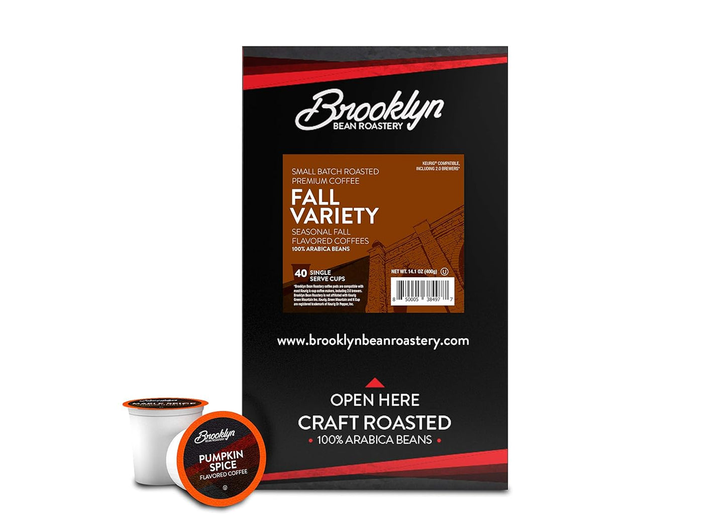 Brooklyn Beans Roastery Coffee Pods, Fall Flavored Variety Pack Sampler (Pumpkin, Maple, Vanilla) - Compatible with Keurig K Cup Brewers Including 2.0 Machines, 40 Count