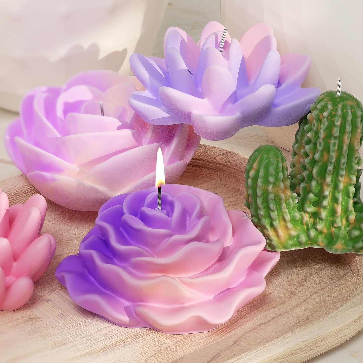 18 Pack Flower Succulent Candle Molds Peony Rose Resin Casting Silicone Molds for Home Decor & Candle Making Wave Spiral Mold