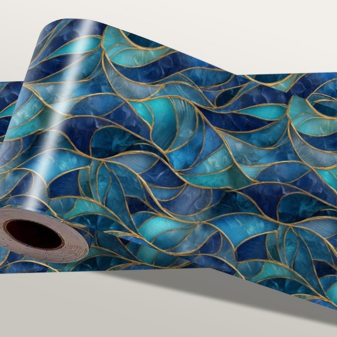 Blue Geometric Mosaic Wallpaper Border 196x4 Inch Peel and Stick Wall Border by IOHEFY